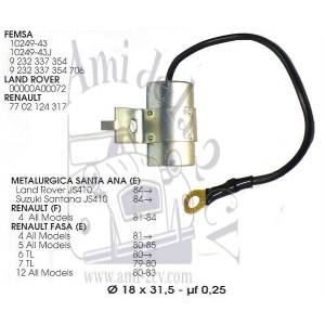 Condensateur type Femsa Renault R4 R5 R6  allumeur Magnetti Marelli