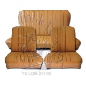 Ensemble de garnitures de sièges avant et banquette arrière R4 avant 1980 en skaï caramel coutures verticales Livraison gratuite en France continentale