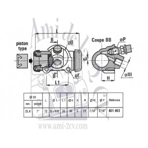 Cylindre de roue arrière Peugeot 403 et 404 1960 à 1965