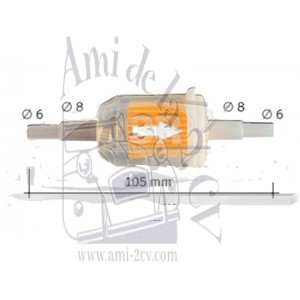 Filtre à essence transparent pour durite en  6 et en 8 mm 2CV Méhari Dyane Acadiane Ami et autres voitures anciennes de collection